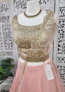 Nims Boutique Pastel Peach Net Pearl Embellished Dupatta/Chunni with Luxury Pearl Edging
