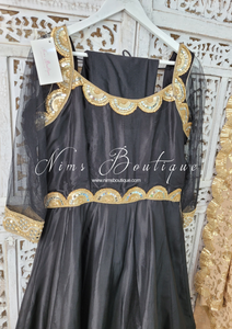 Pure Silk Black & Gold Anarkali Pajami Suit (18-24)