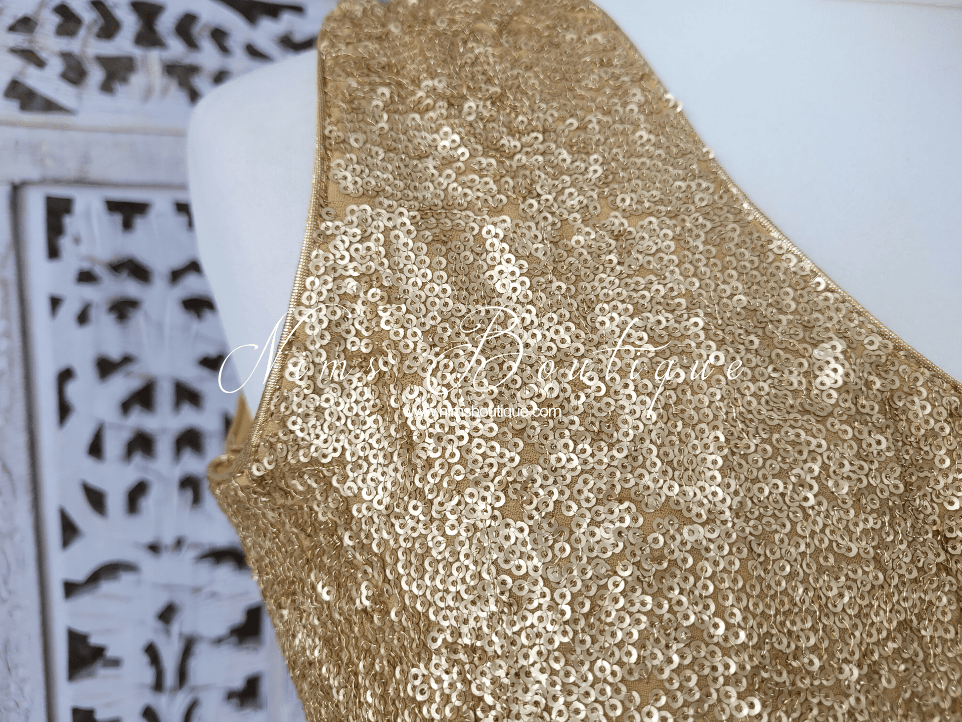 Nims Boutique Luxury One Shoulder Rose Gold Sequin Blouse 4-22