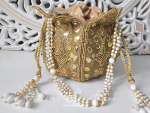 Light Khakhi Potli Raw Silk Embellished Bag