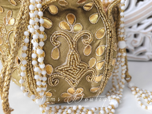 Light Khakhi Potli Raw Silk Embellished Bag