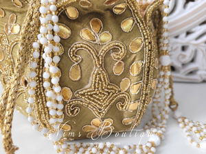 Light Khakhi Potli Raw Silk Embellished Bag