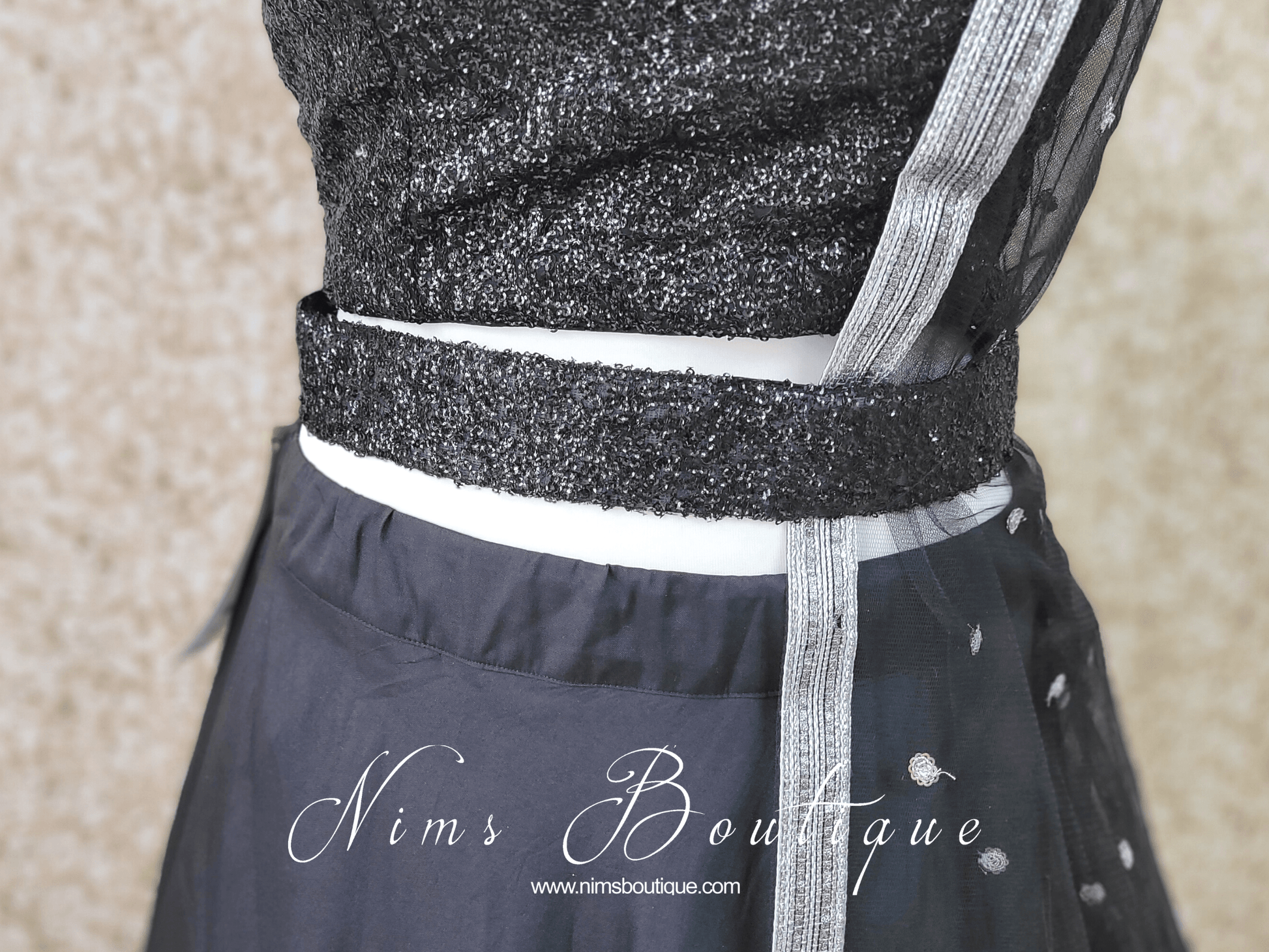 black sequin belt for dress Lara Black Floral Sequins Tie Belt for Saree & Dresses