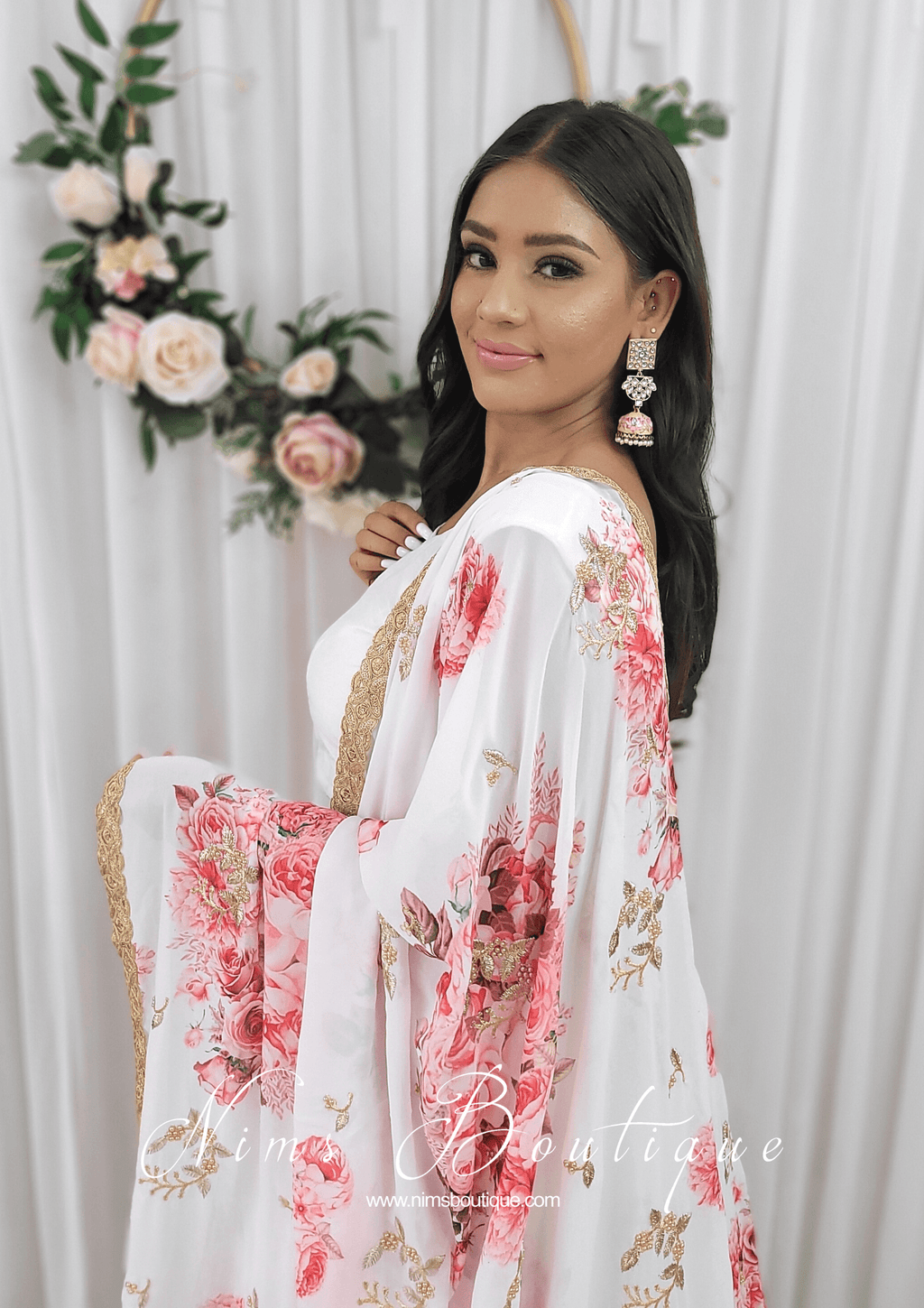 Nims Boutique La Floraison Ivory Georgette Floral readymade skirt/lehnga sizes 4-26