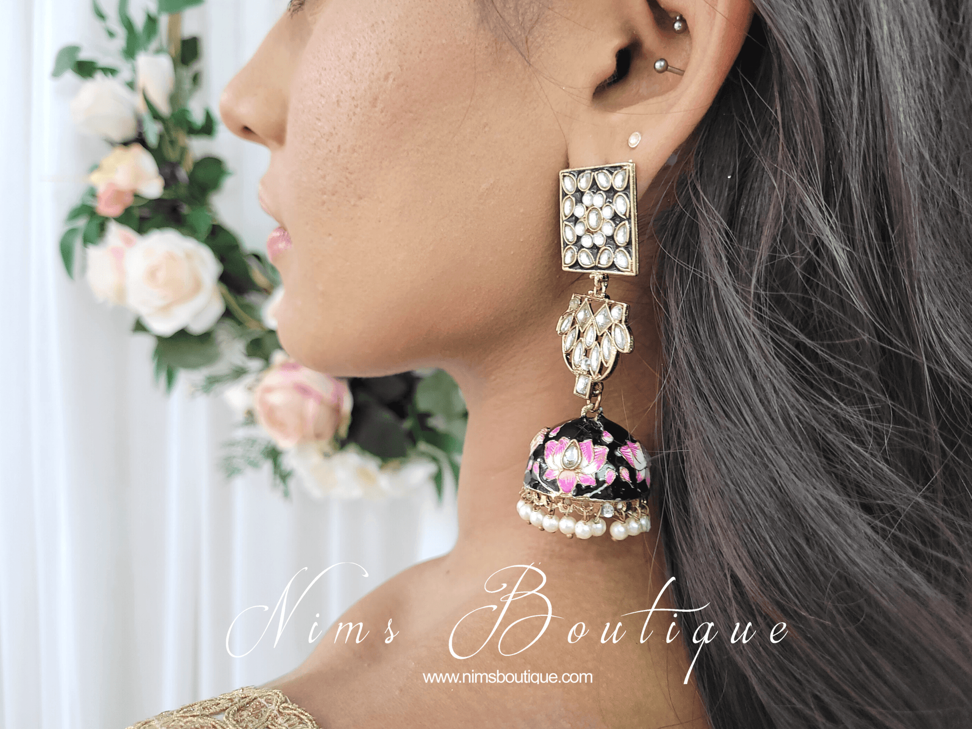Nims Boutique Payal Black Blossom Chumke Earrings 2
