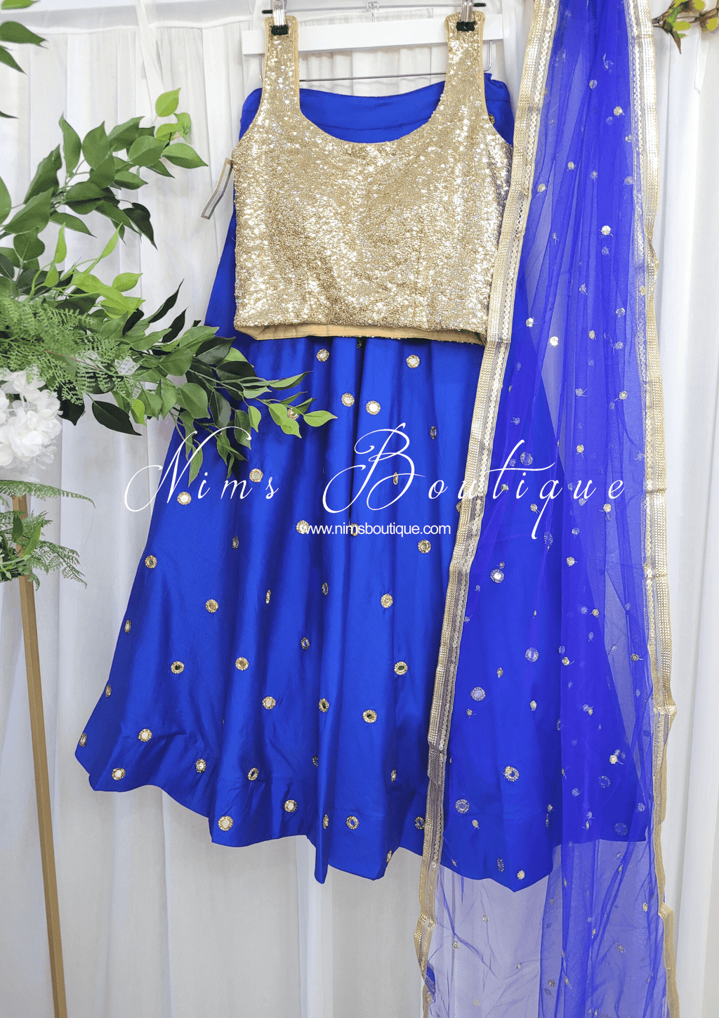 Nims Boutique Rani Luxury Royal Blue Mirror readymade skirt/lehnga size 4-26