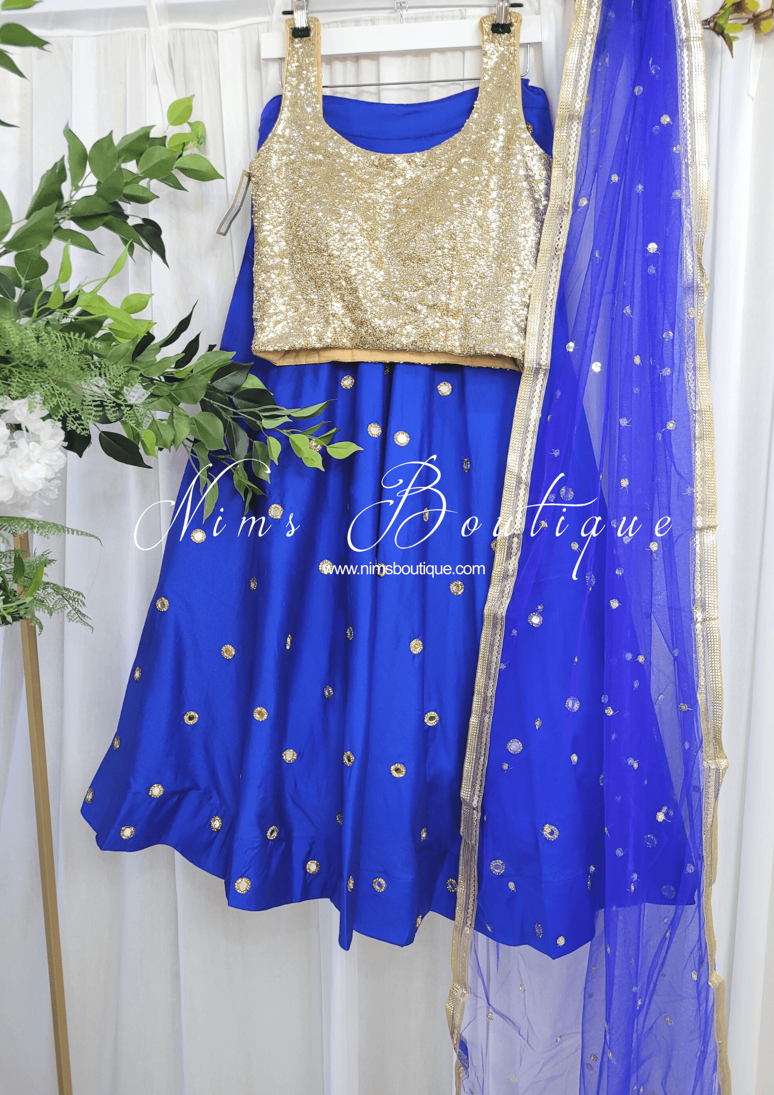 Nims Boutique Rani Luxury Royal Blue Mirror readymade skirt/lehnga size 4-26