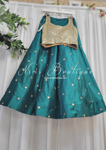 Rani Luxury Peacock Green Mirror readymade skirt/lehnga (size 4-22)