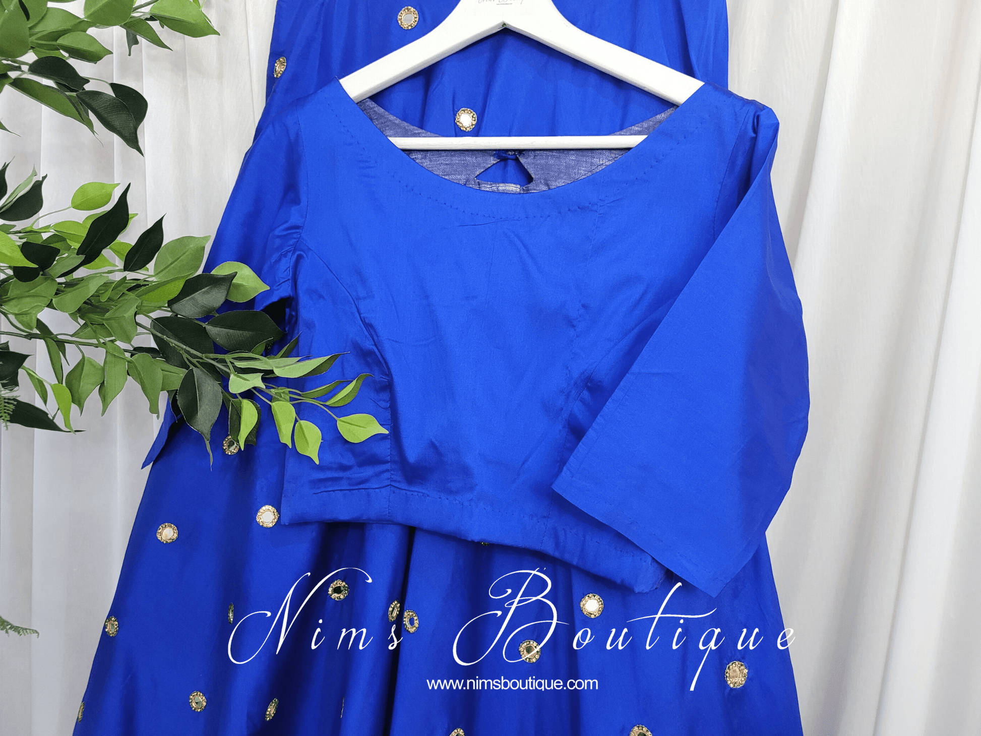 Nims Boutique Royal Blue Pure Silk High Neck Blouse with sleeves size 4-20
