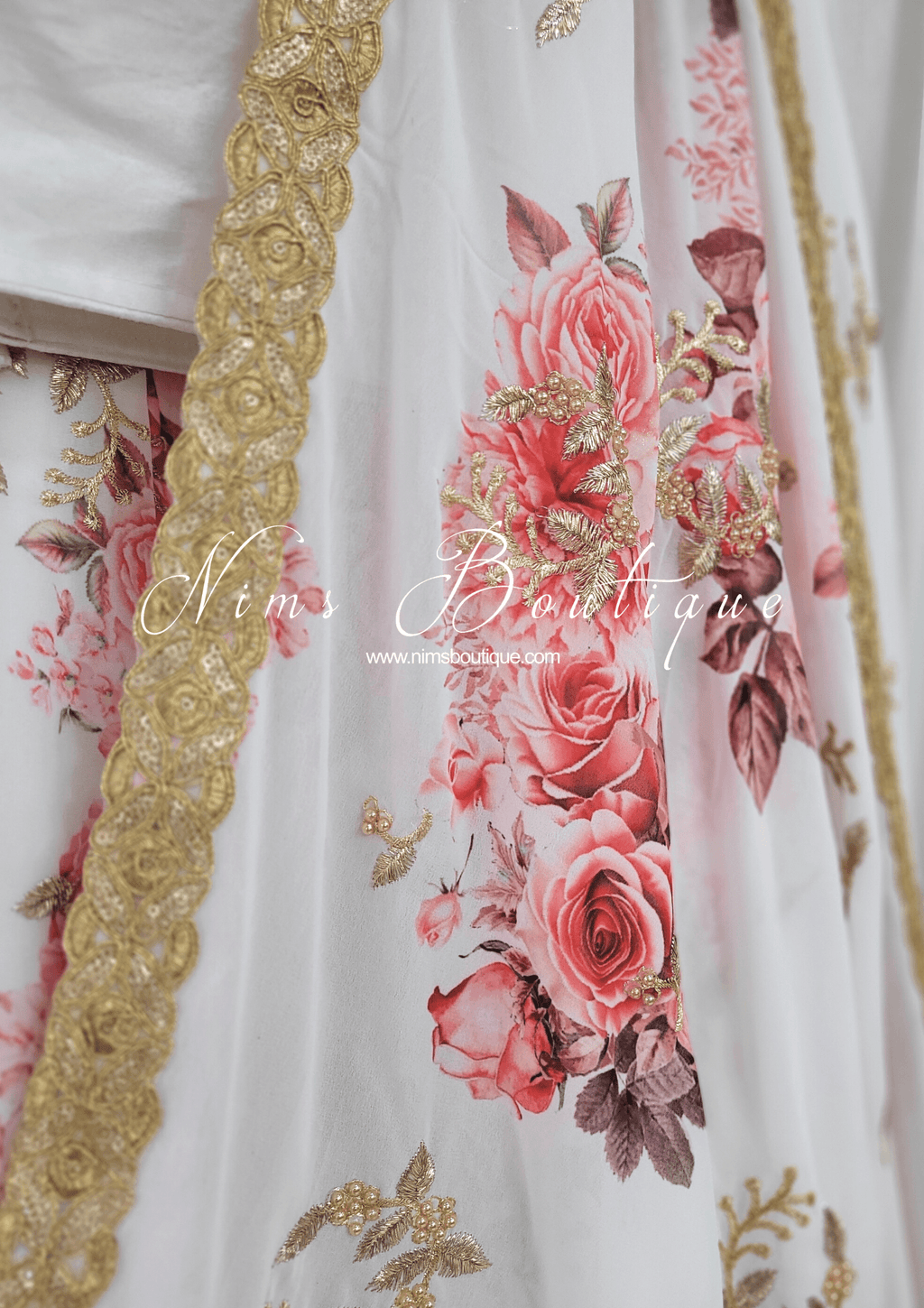 Nims Boutique La Floraison Ivory Floral Georgette Dupatta/Chunni LFG1