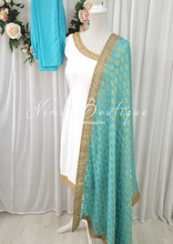 One Shoulder Silk White & Sky Blue Pajami Suit (sizes 4-14)