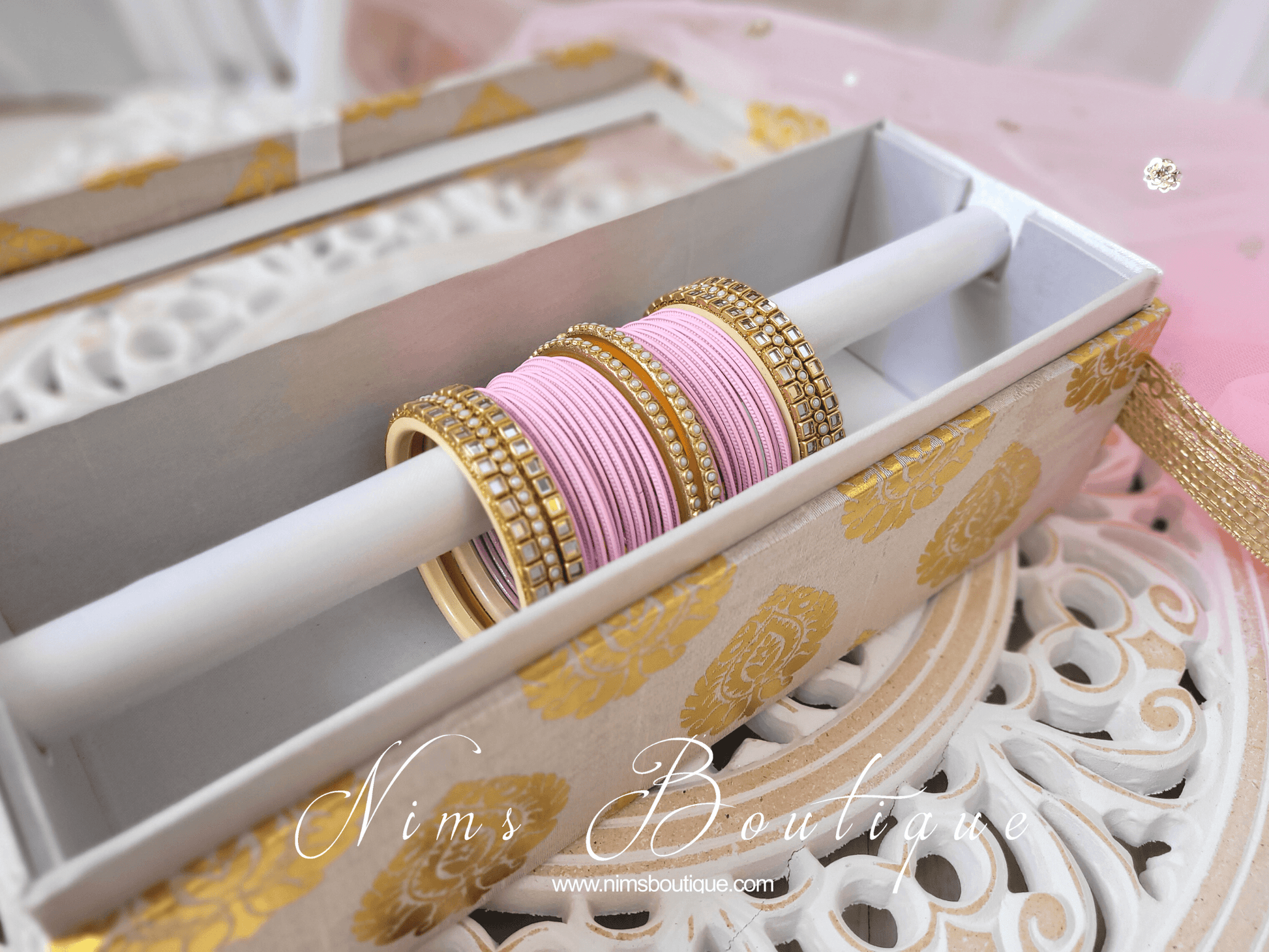 Nims Boutique Light Pink & Kundan Set of Bangles LP1