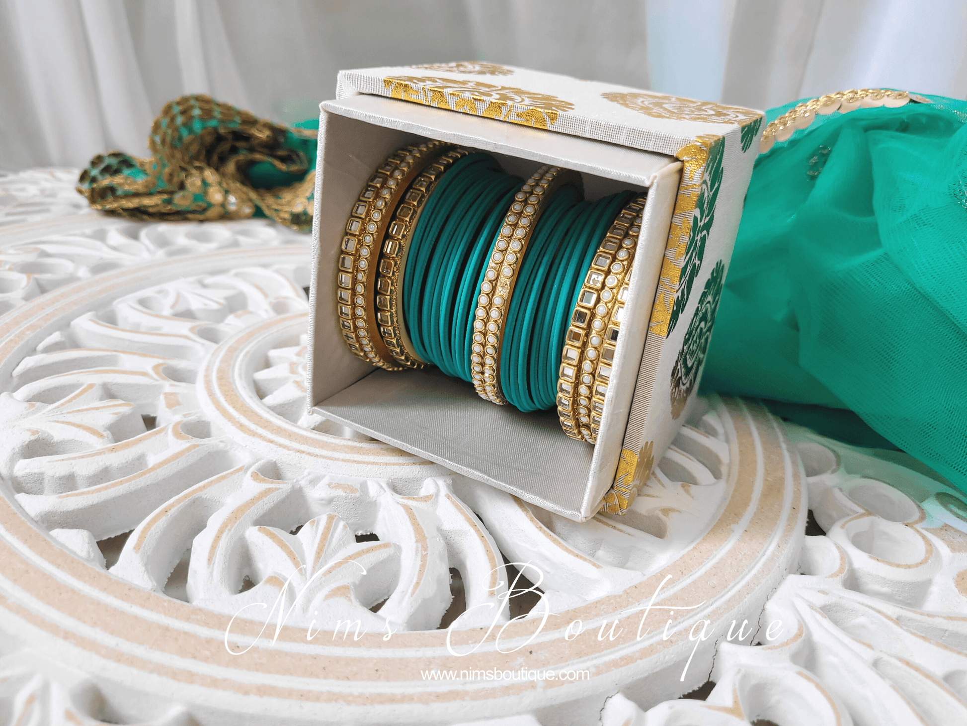 Nims Boutique Peacock Green & Kundan Set of Bangles PG1