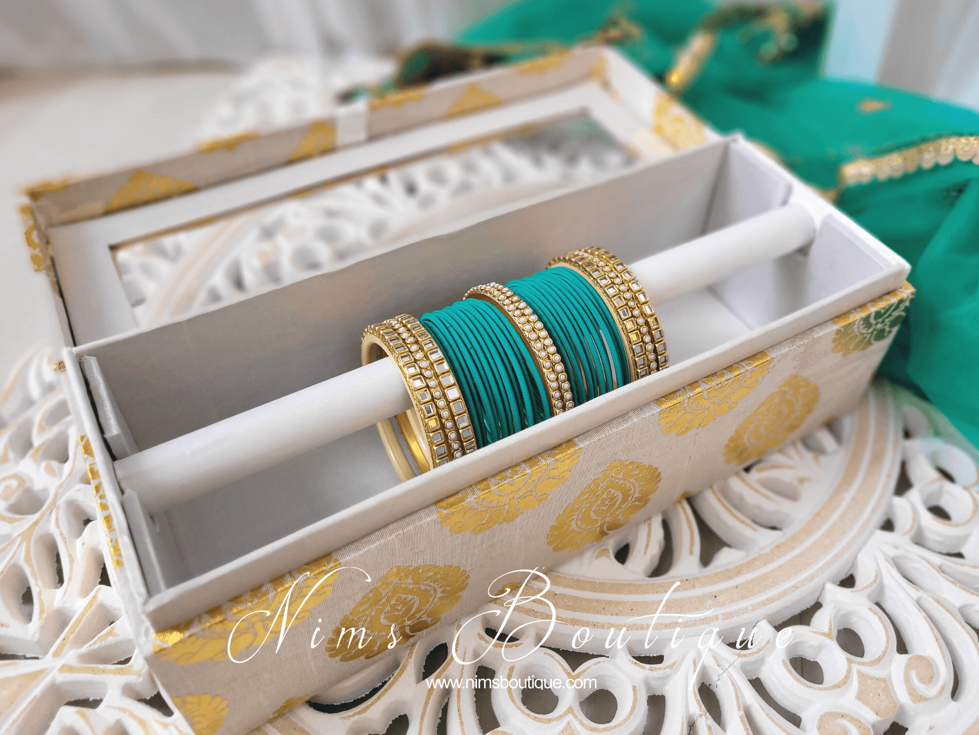 Nims Boutique Peacock Green & Kundan Set of Bangles PG1