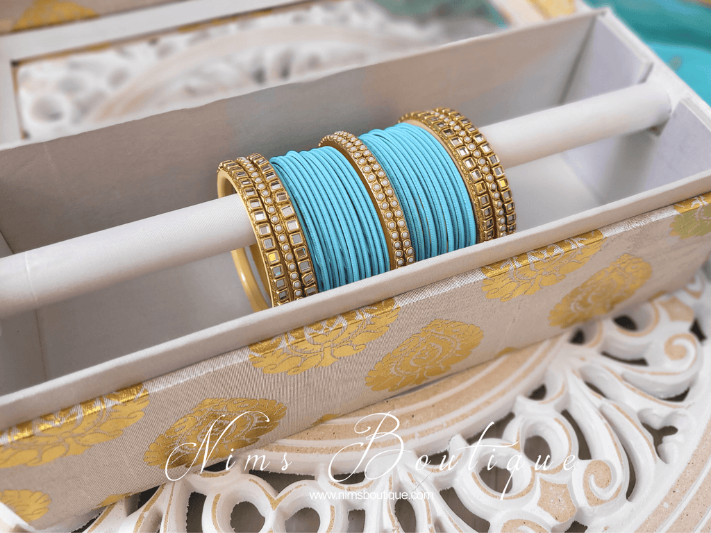 Nims Boutique Sky Blue & Kundan Set of Bangles SB1