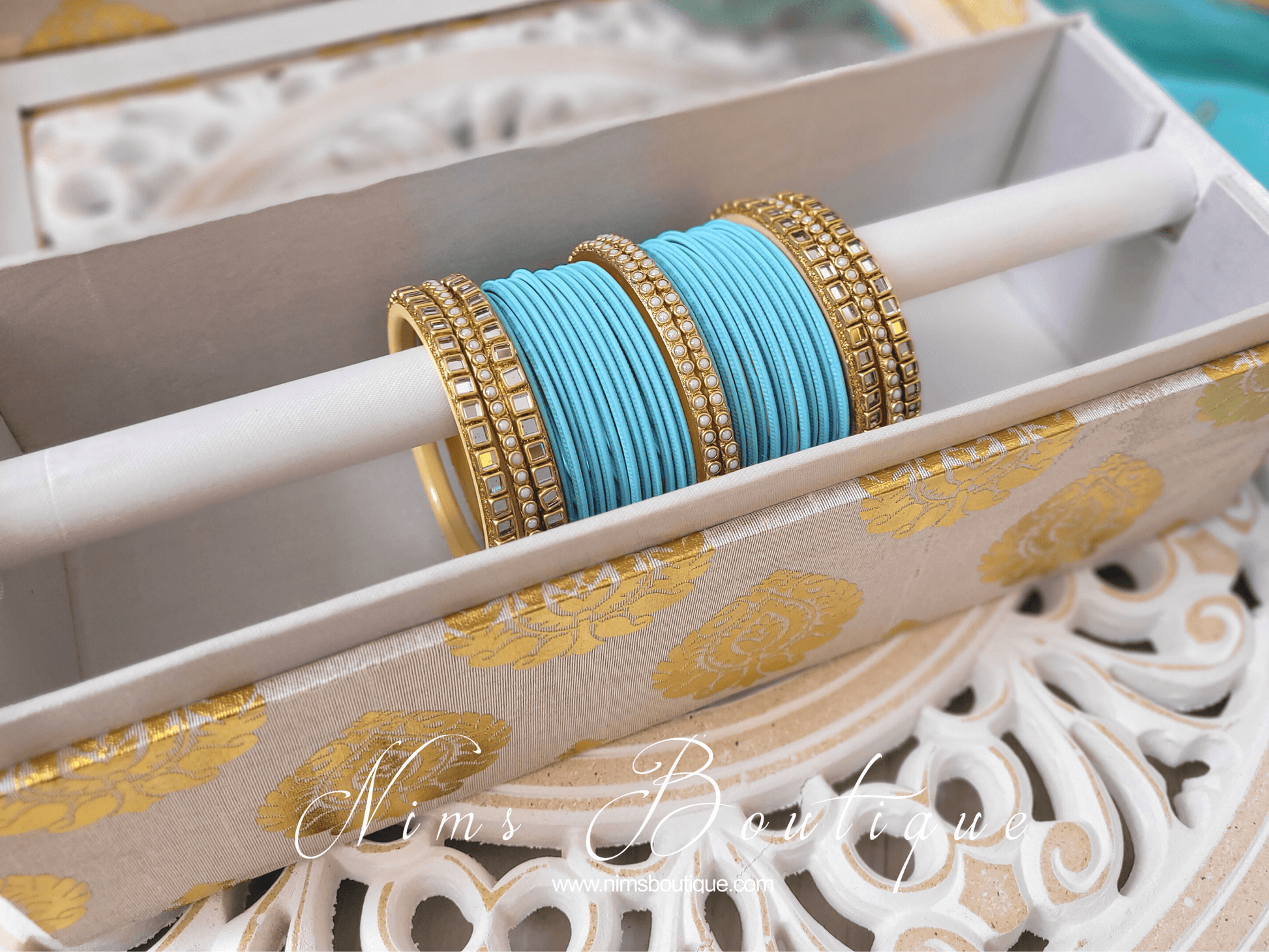 Nims Boutique Sky Blue & Kundan Set of Bangles SB1
