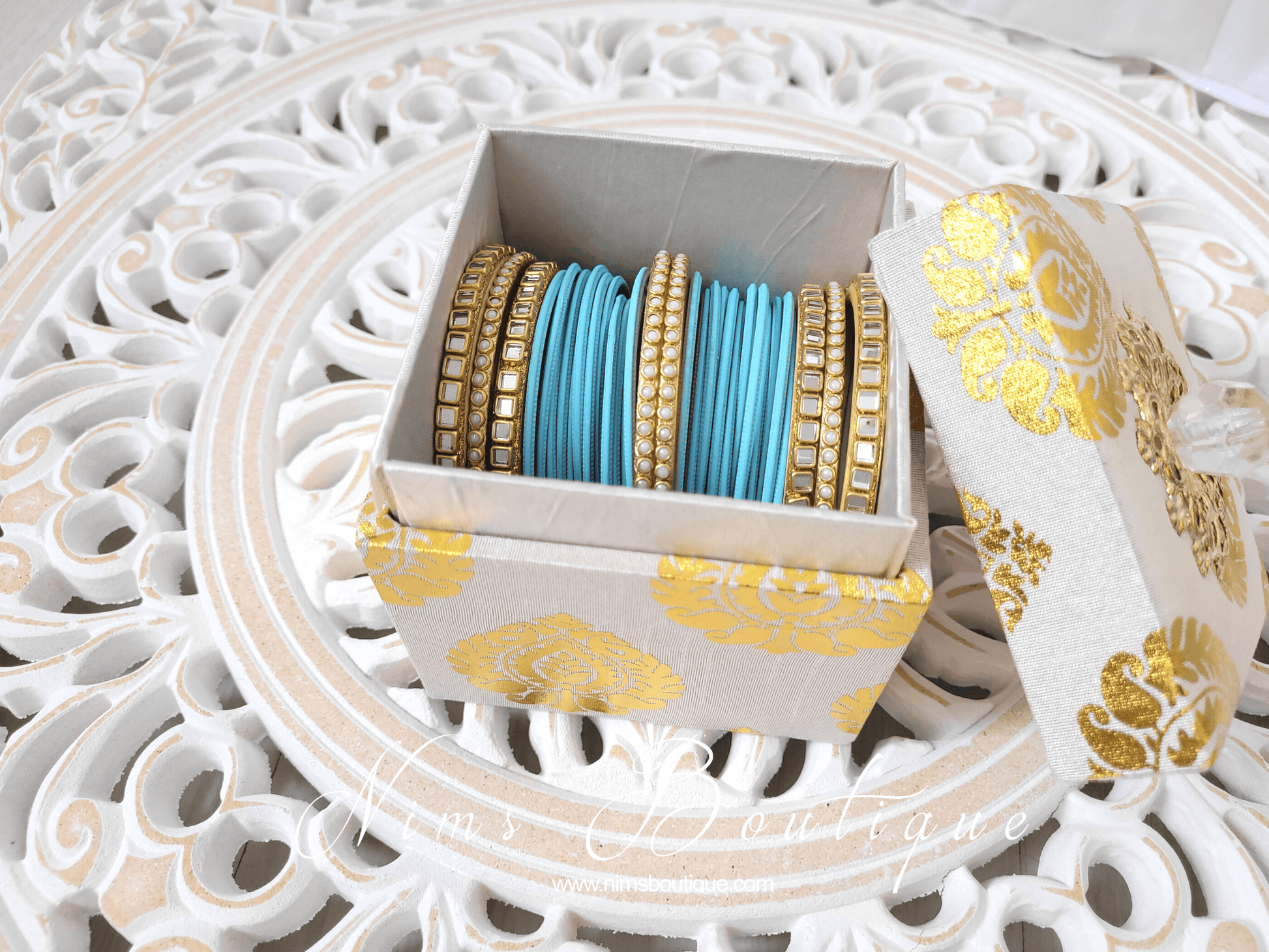 Nims Boutique Sky Blue & Kundan Set of Bangles SB1