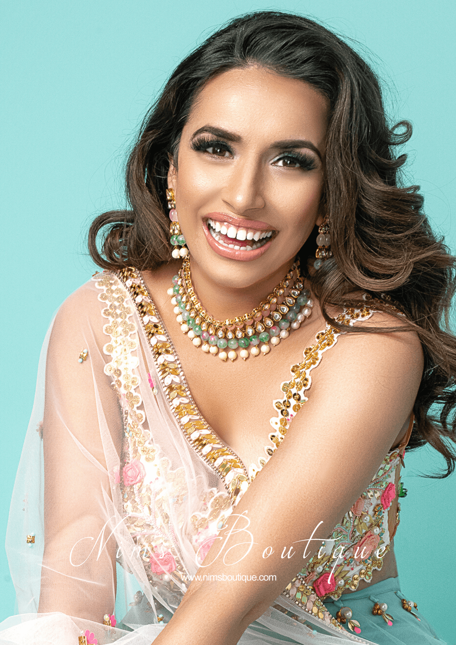Nims Boutique Pavan Pastel Pink Kundan & Green Floral Bead Choker Set
