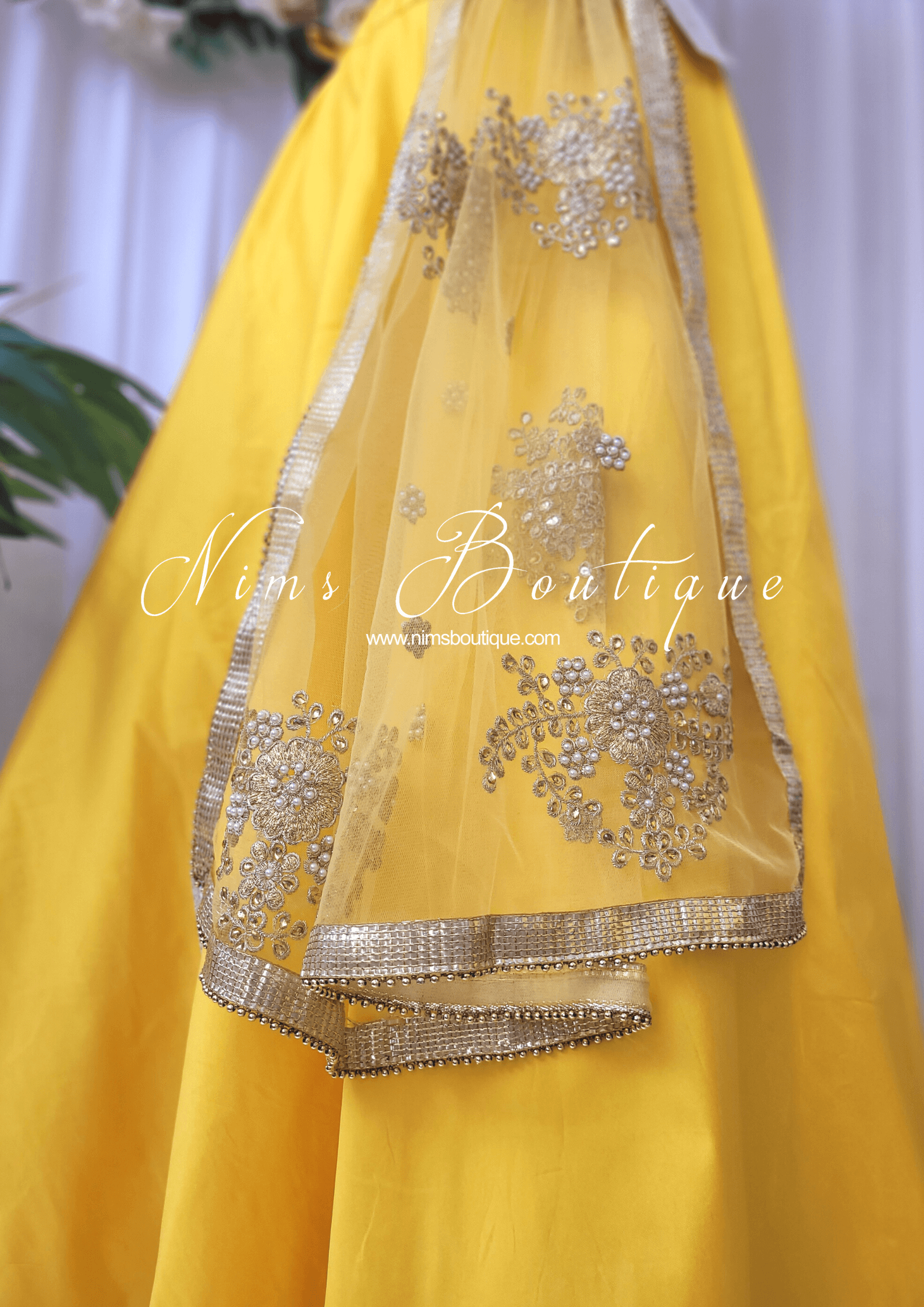 Nims Boutique Yellow Net Pearl Embellished Dupatta/Chunni NP4