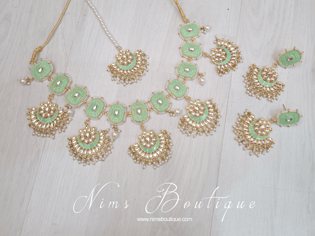 Nims Boutique Mishka Mint Green Blossom Meenakari Set