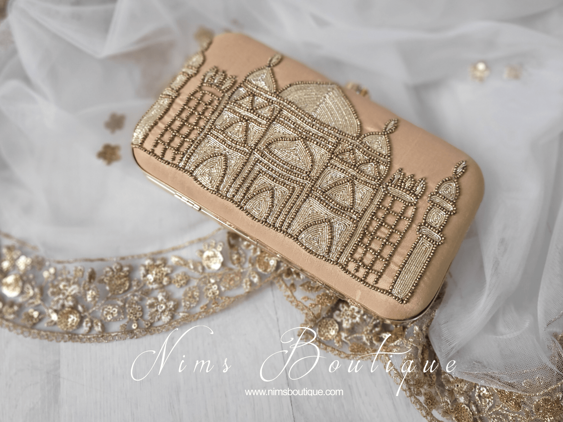 Nims Boutique Taj Gold Raw Silk Clutch Bag