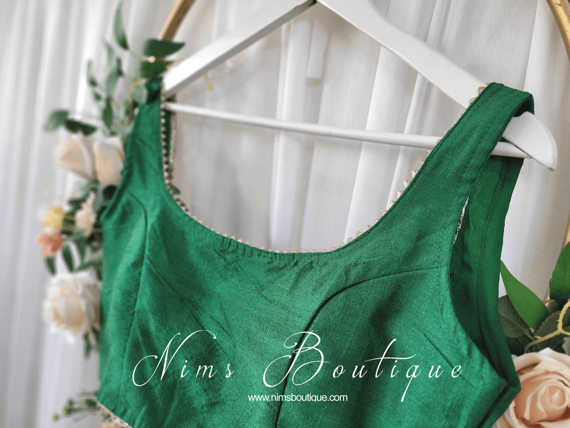 Nims Boutique The NB Emerald Green Blouse Gold Edge 10-12