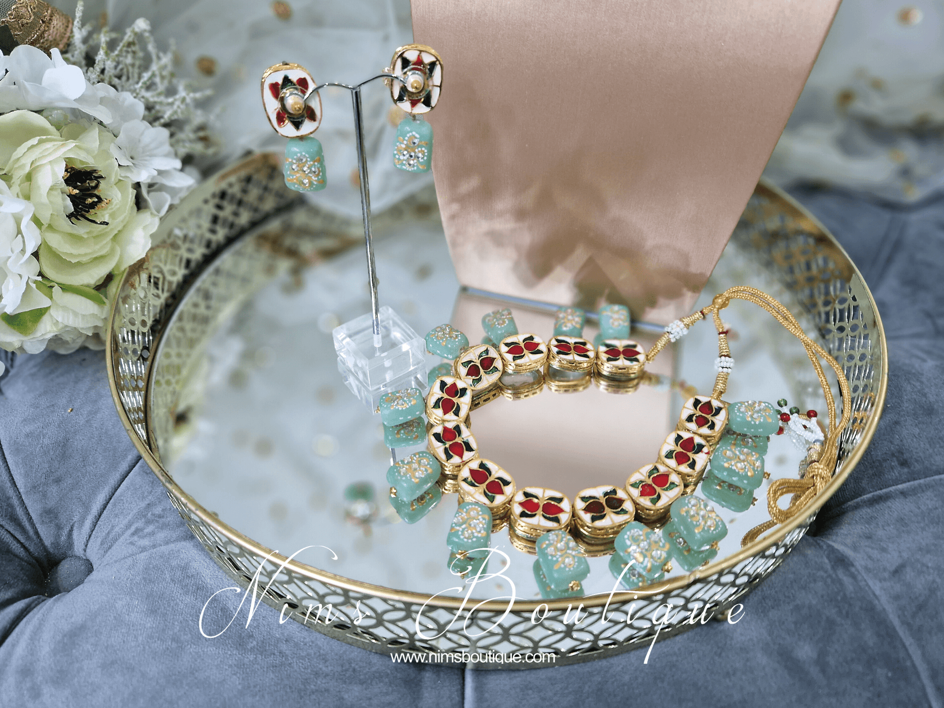 Nims Boutique Athiya Dusky Mint Kundan Set
