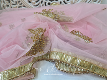 Light Pink Net Pearl Embellished Dupatta/Chunni (NP5)