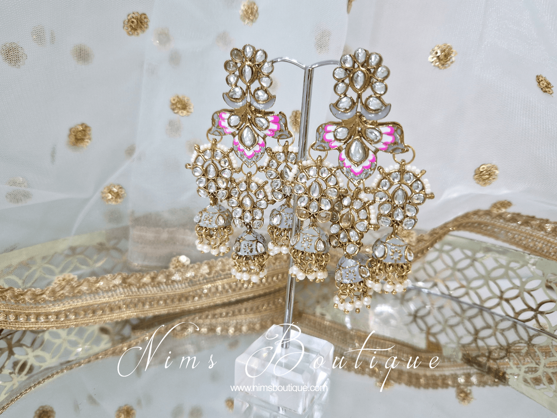 Nims Boutique Ariana Luxury Grey Meenakari Earrings