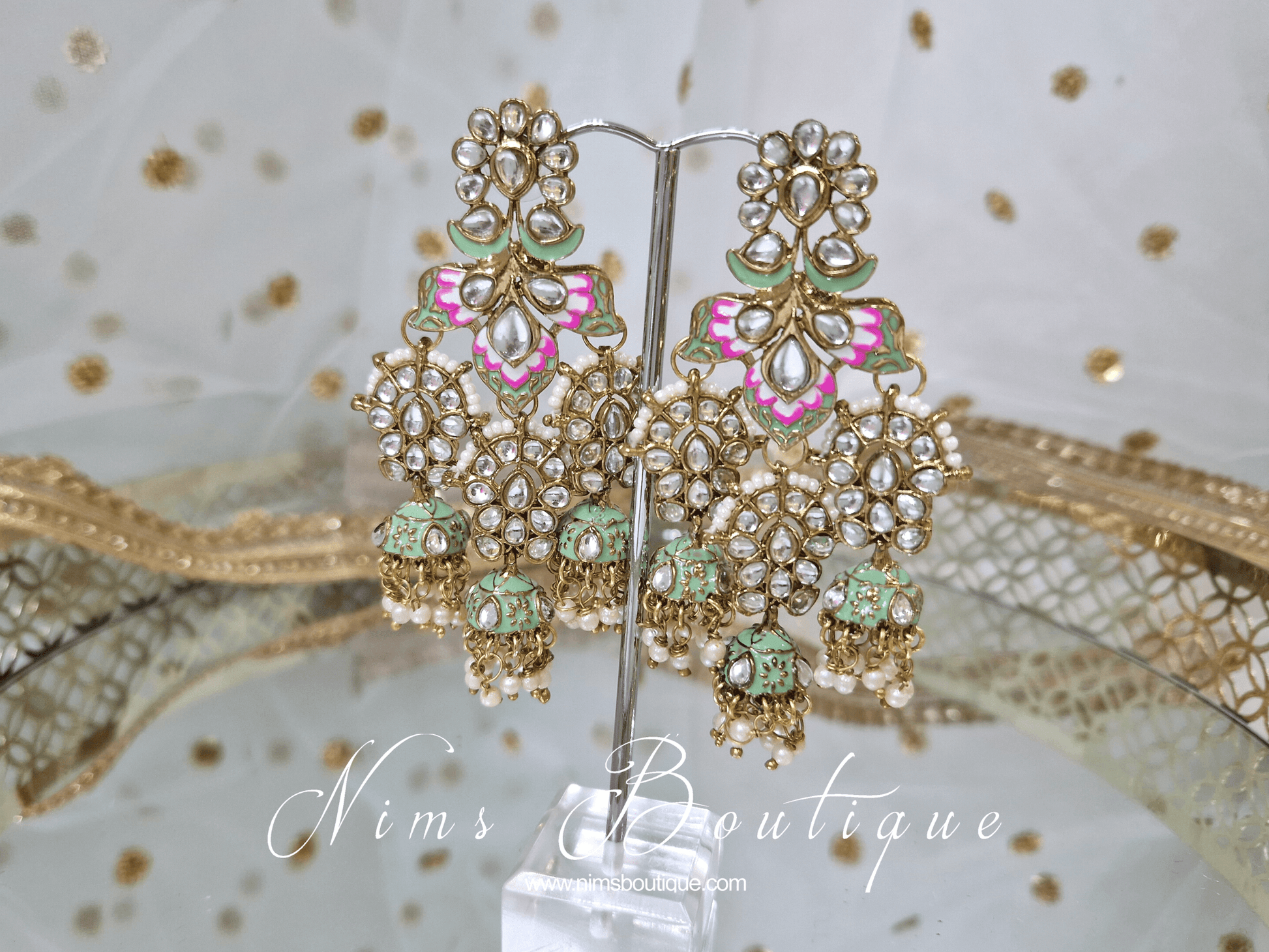 Nims Boutique Ariana Luxury Mint Meenakari Earrings