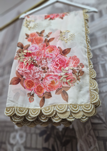 Dahlia Ivory Floral Dupatta/Chunni with Luxury Pearl Edging