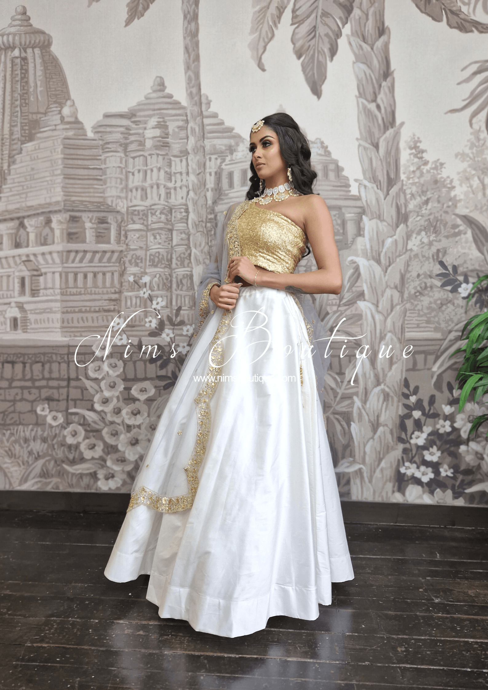 Nims Boutique Readymade White Silk skirt/lehnga sizes 4-22