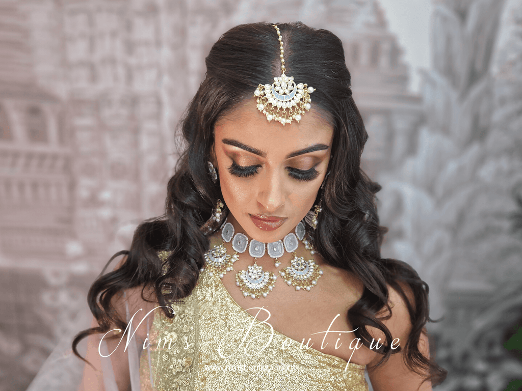 Nims Boutique Mishka Light Grey Blossom Meenakari Set