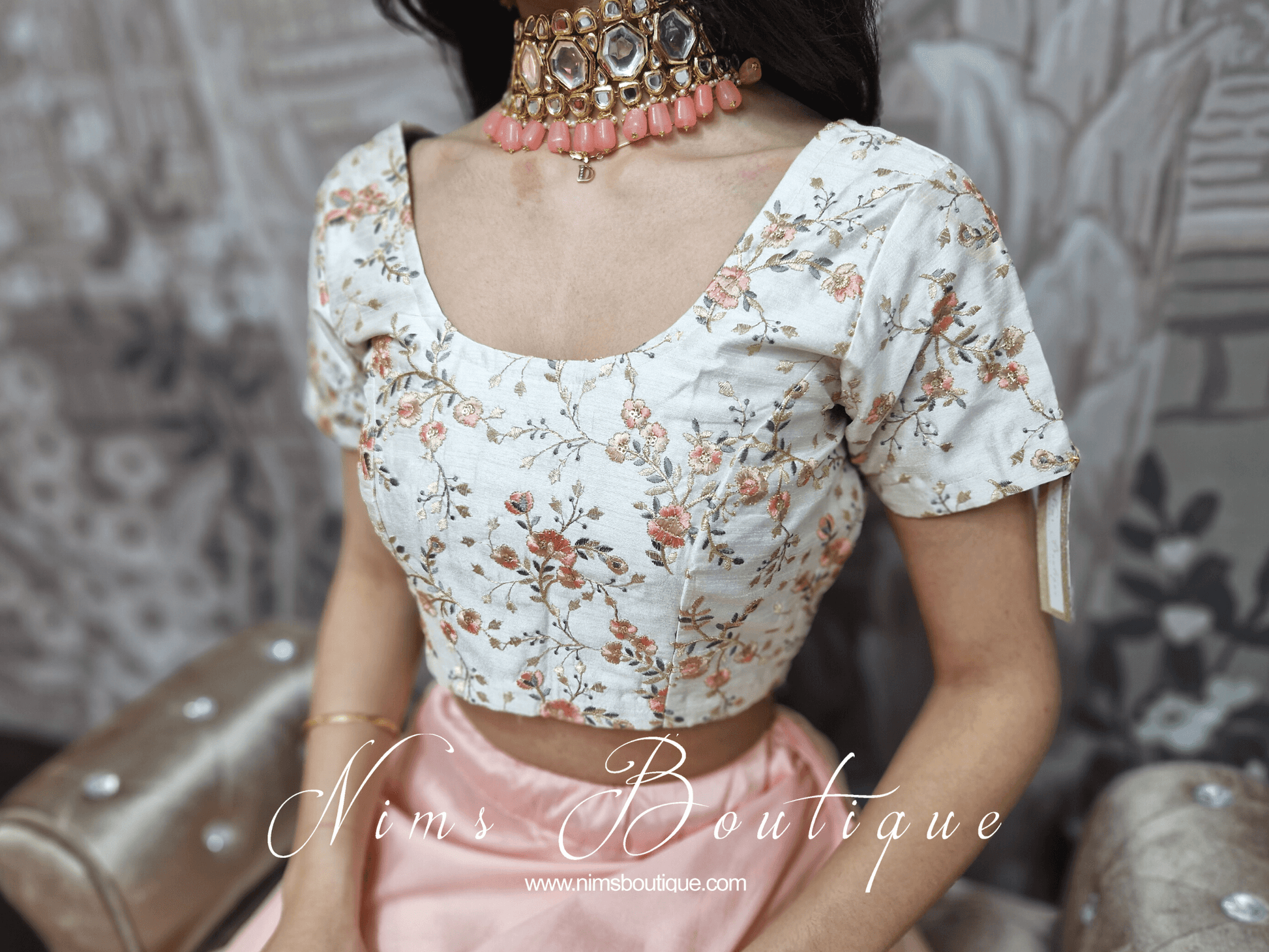 Nims Boutique Isabel Readymade Ivory, Peach & Mint Embroidered Short Sleeve Blouse sizes 4-12