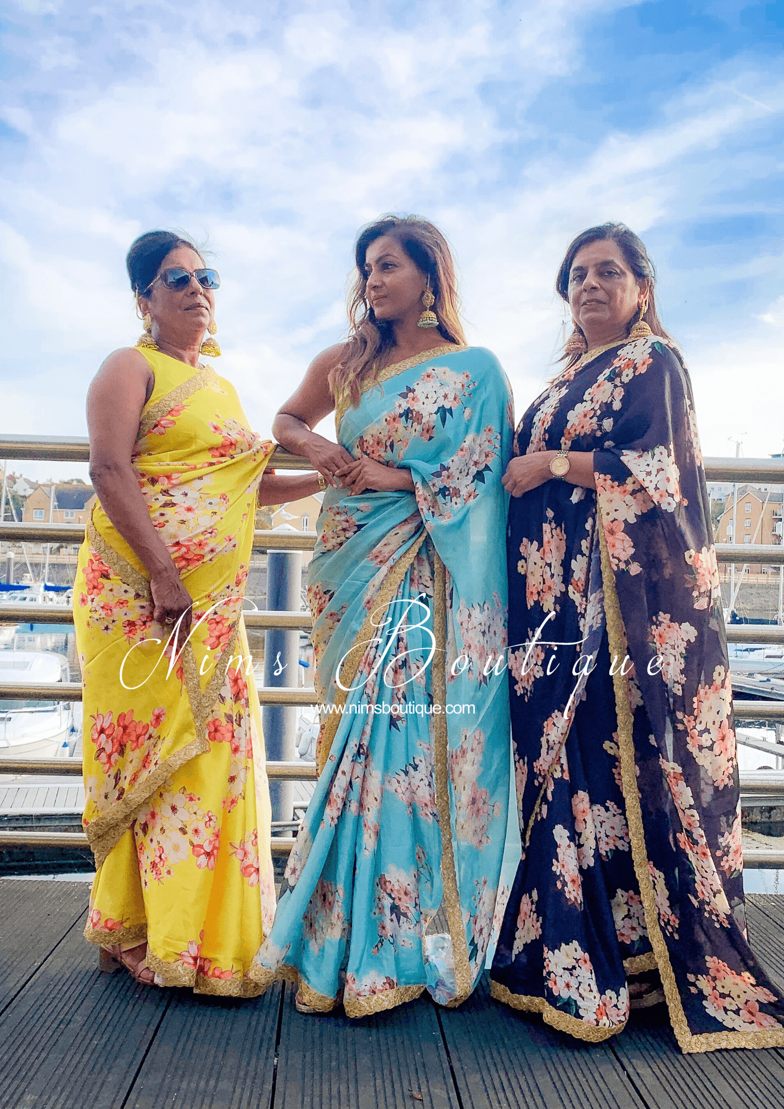 Nims Boutique La Floraison Black Floral Satin Saree