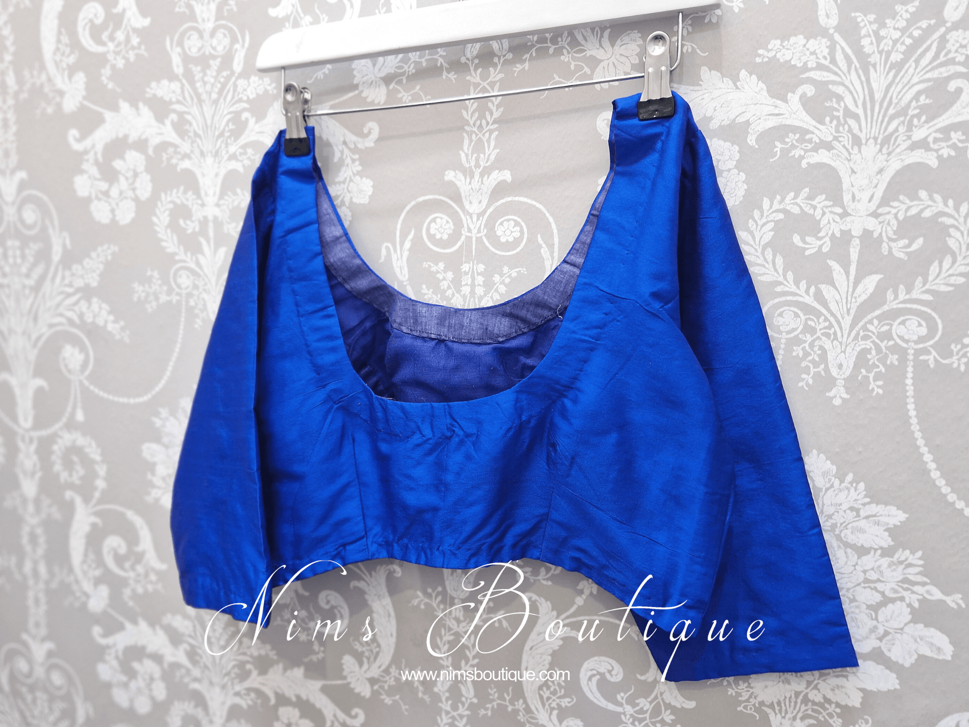 Nims Boutique Royal Blue Pure Silk Scoop Neck Blouse with sleeves size 8-24