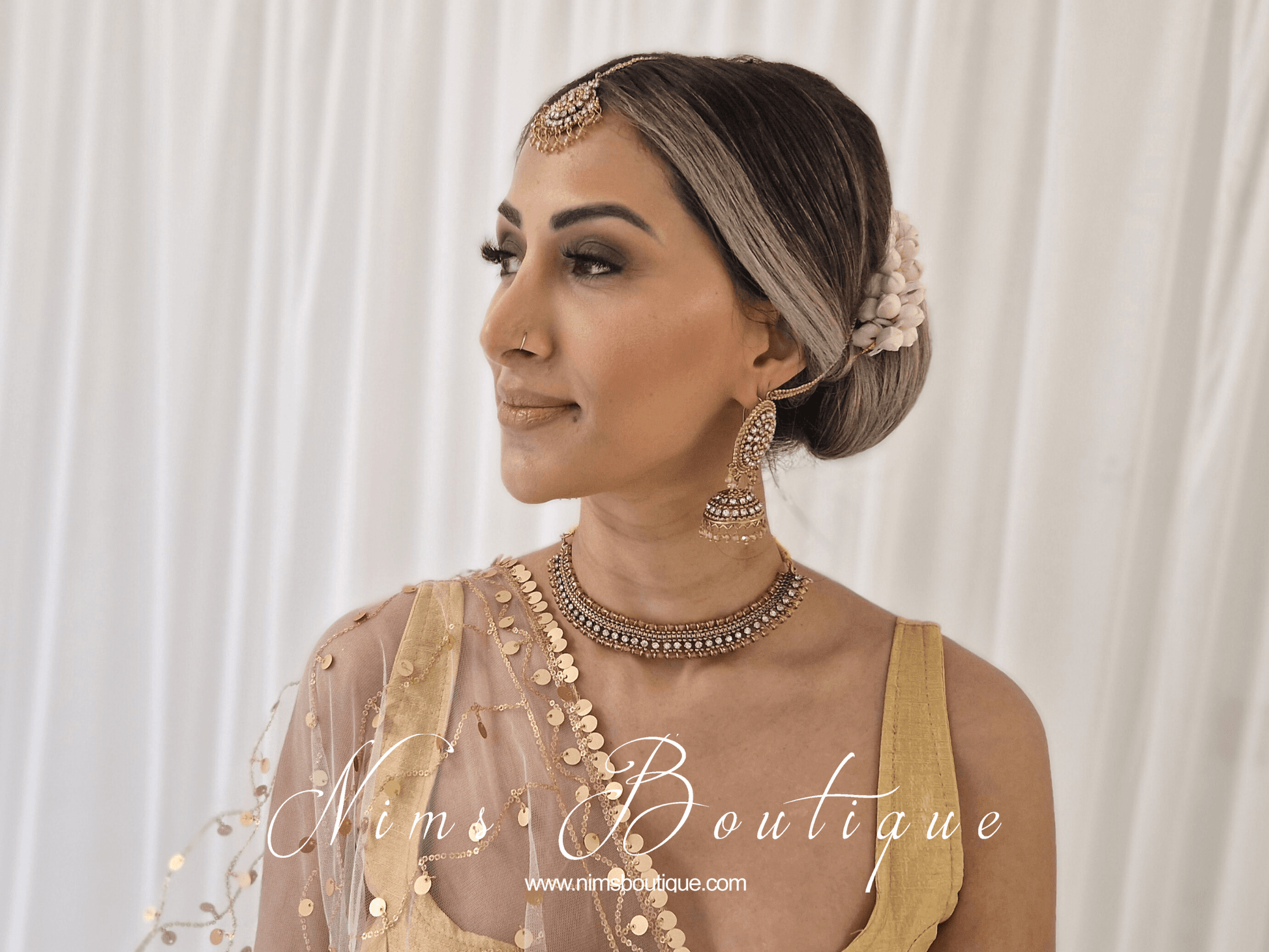 Nims Boutique Royal Gold Necklace with Clear stone