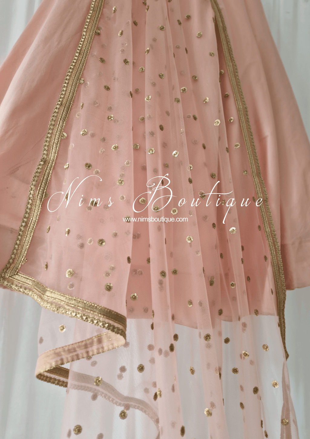 Nims Boutique Luxury Peach Net Sequin Dupatta/Chunni LNS11