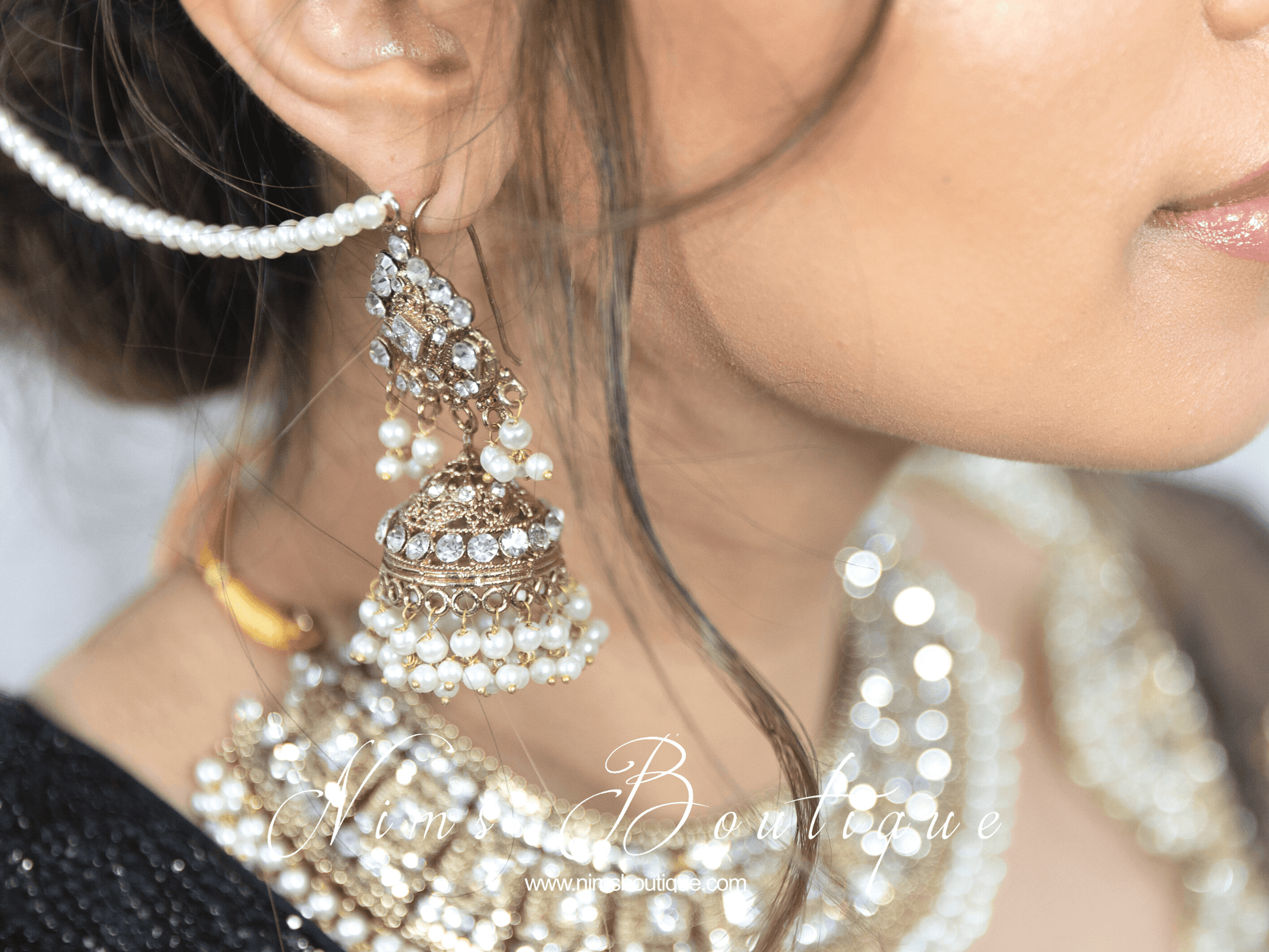 Nims Boutique Tamannah Royal Pearl Earrings & Tikka Set
