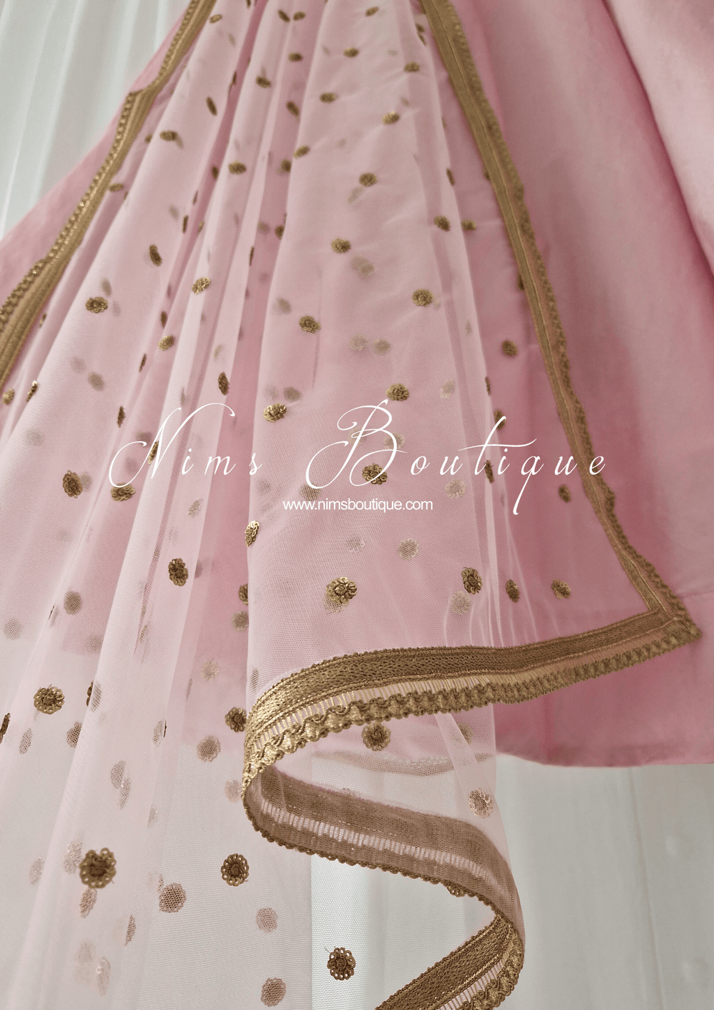 Nims Boutique Luxury Light Pink Net Sequin Dupatta/Chunni LNS8