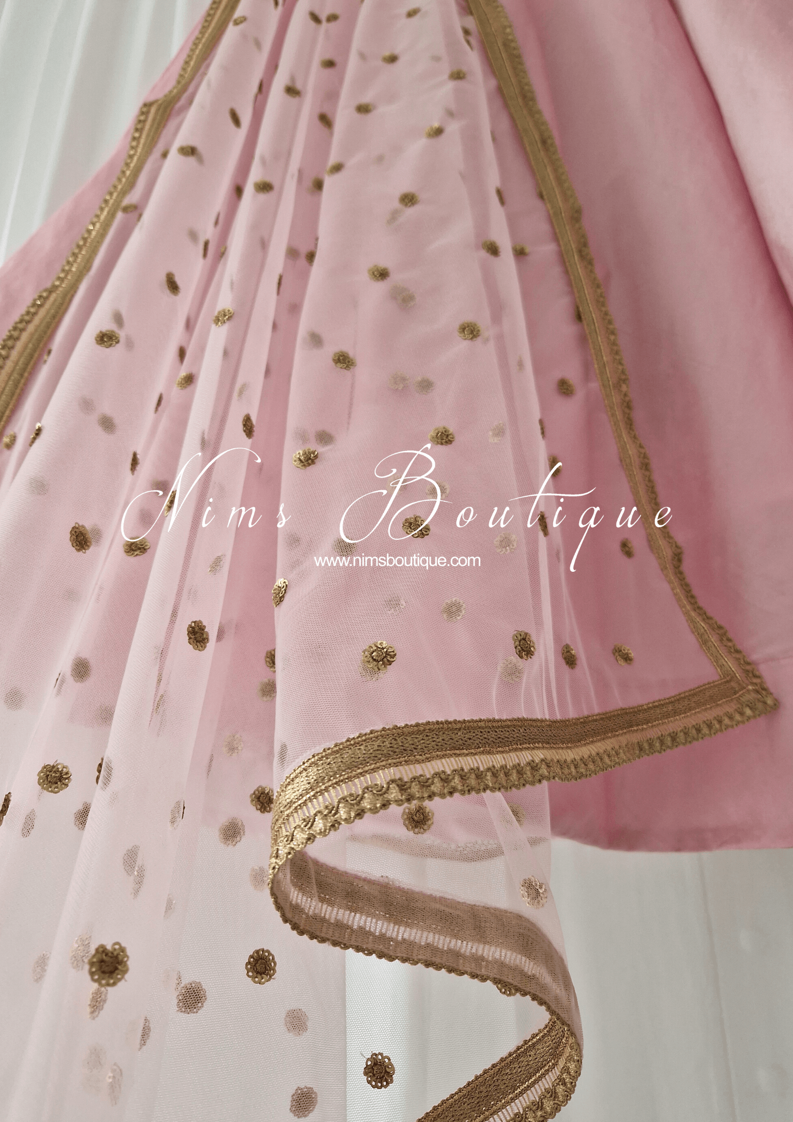 Nims Boutique Luxury Light Pink Net Sequin Dupatta/Chunni LNS8