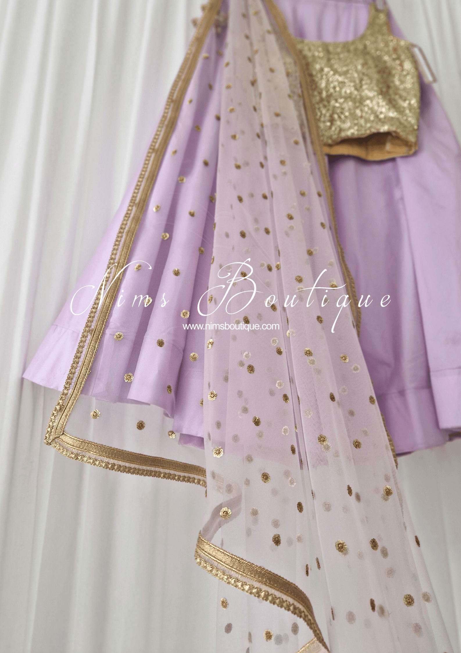 Nims Boutique Luxury Light Lilac Net Sequin Dupatta/Chunni LNS6