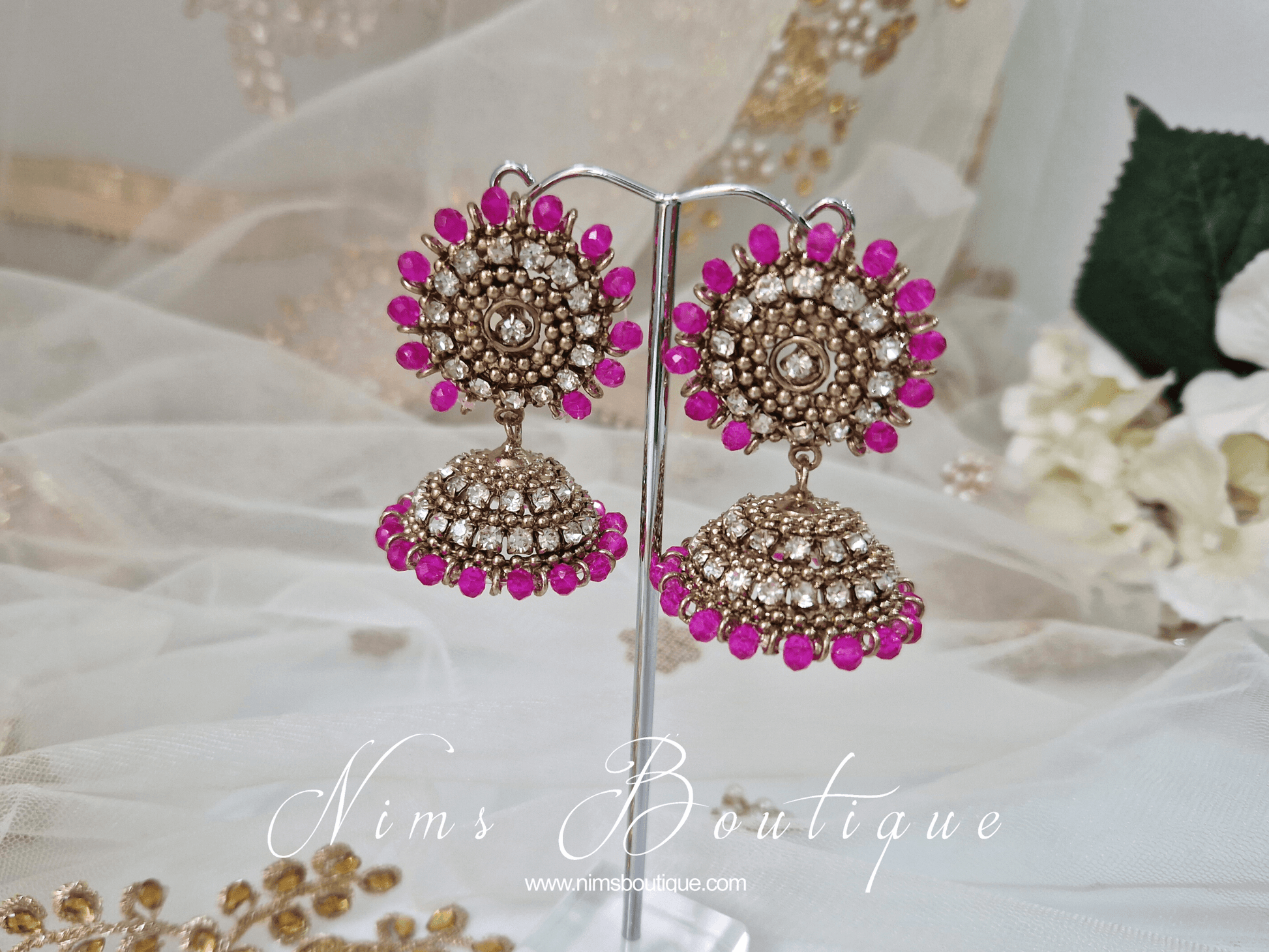 Nims Boutique Royal Chandni Antique Gold & Hot Pink Chumke