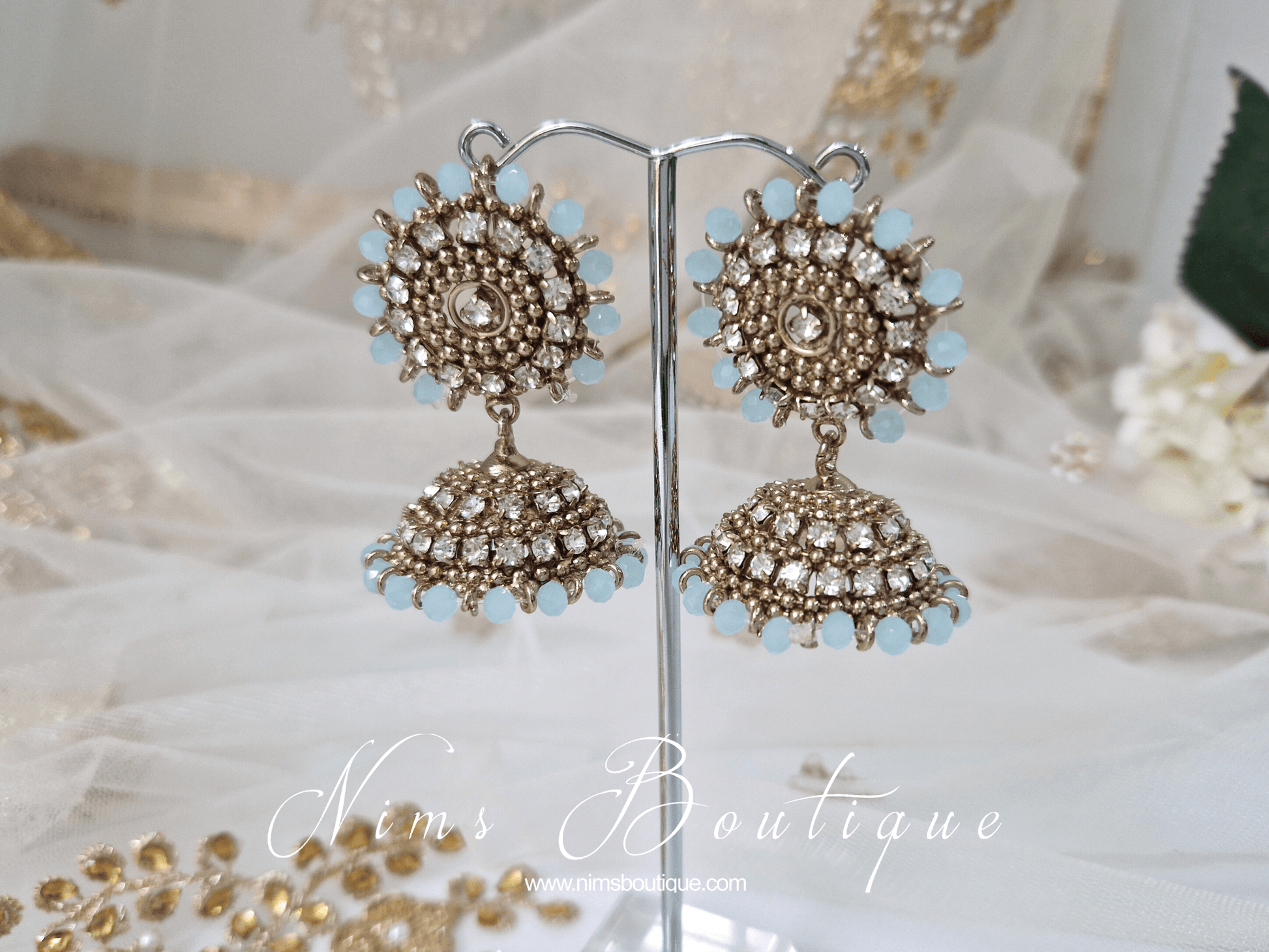 Nims Boutique Chandni Royal Antique Gold & Light Blue Chumke