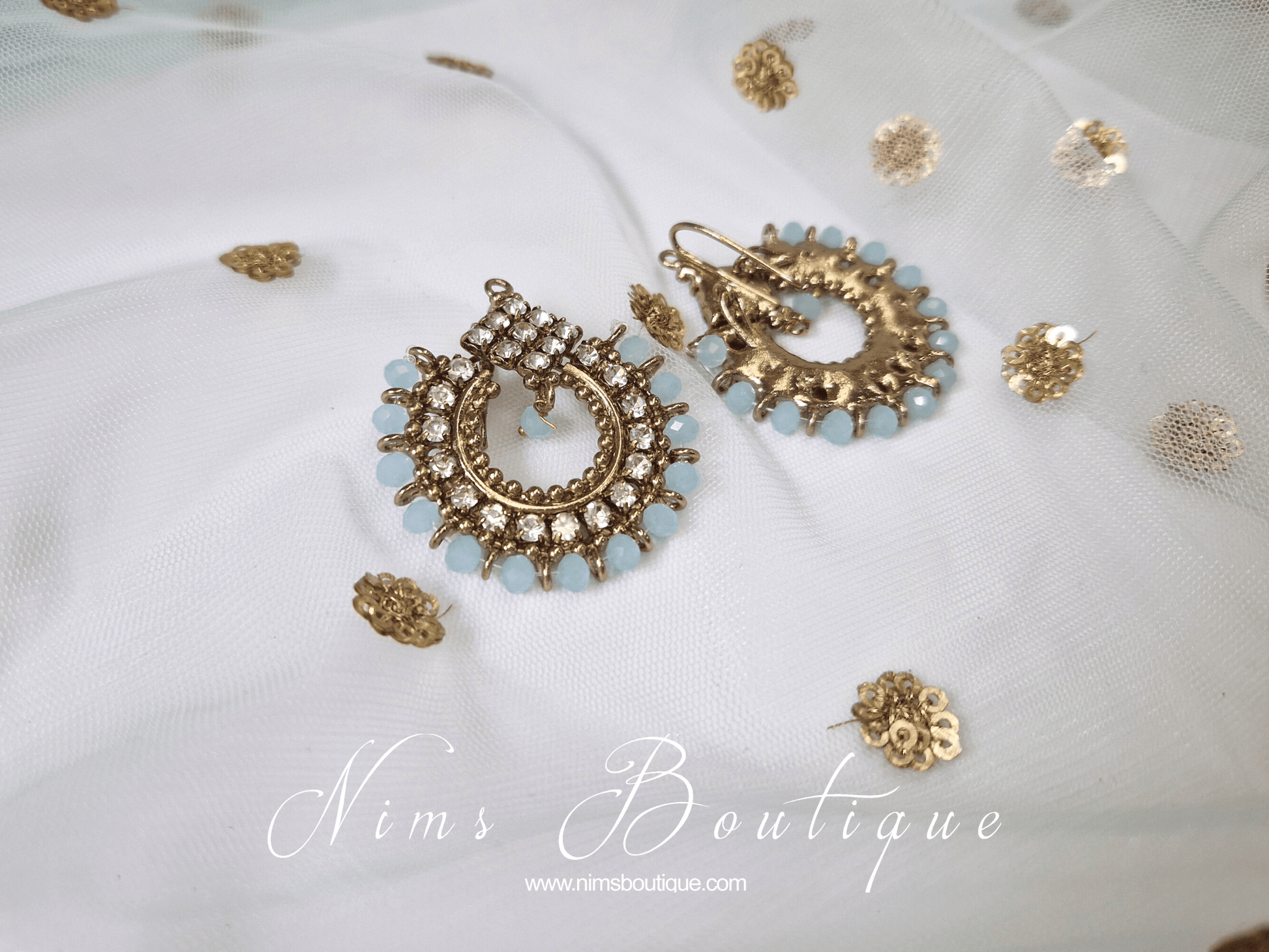 Nims Boutique Vidya Antique Gold & Light Blue Earrings