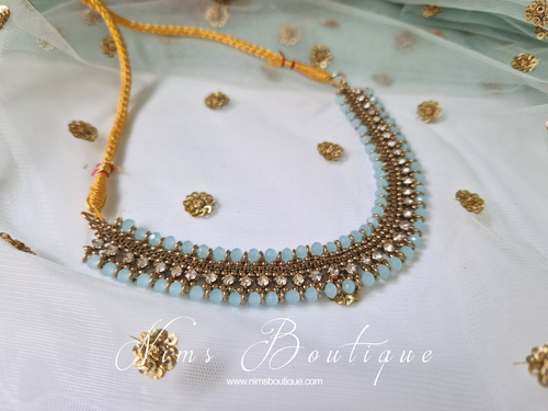 Royal Antique Gold & Light Blue Necklace