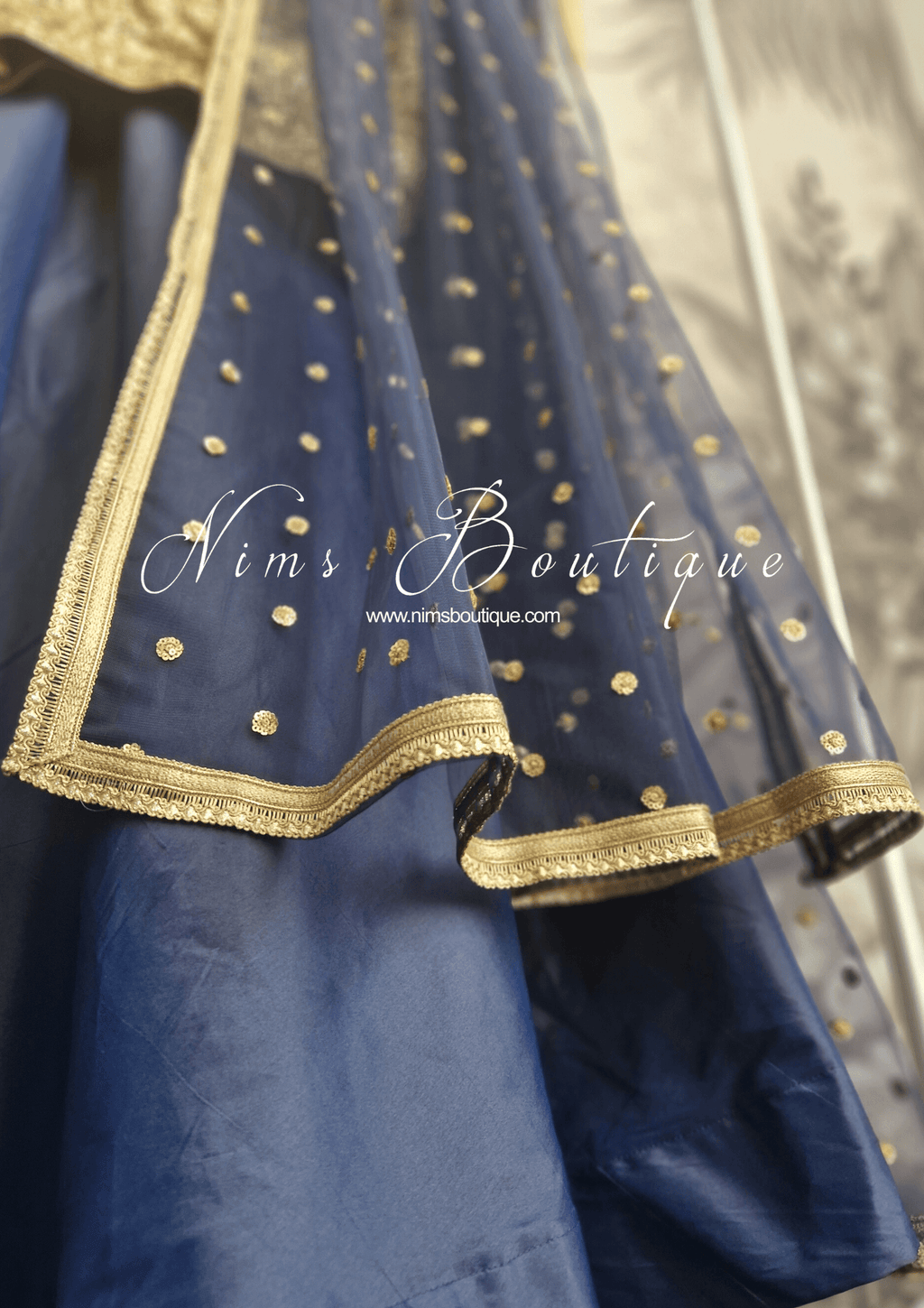 Nims Boutique Luxury Navy Net Sequin Dupatta/Chunni LNS10