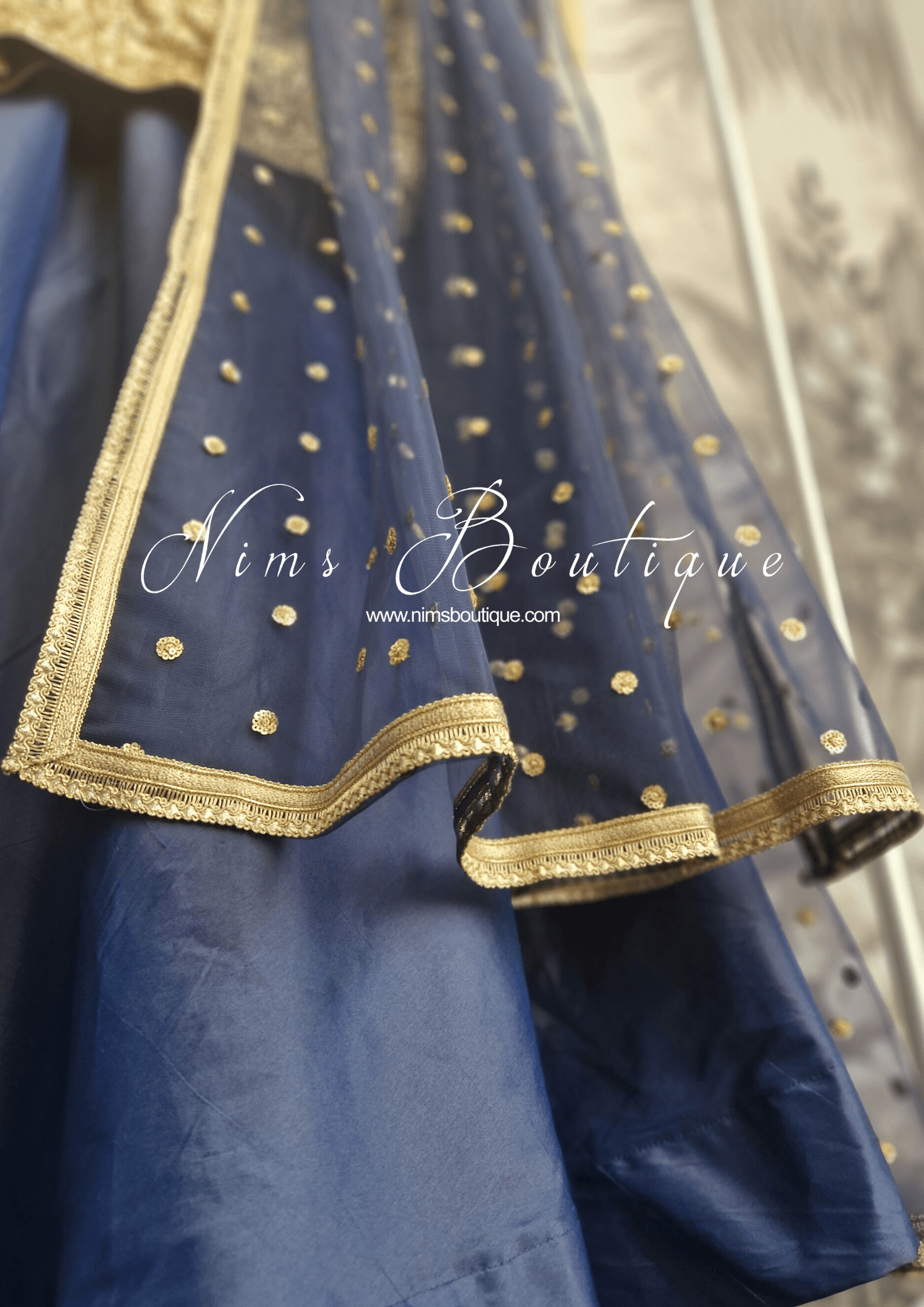 Nims Boutique Luxury Navy Net Sequin Dupatta/Chunni LNS10