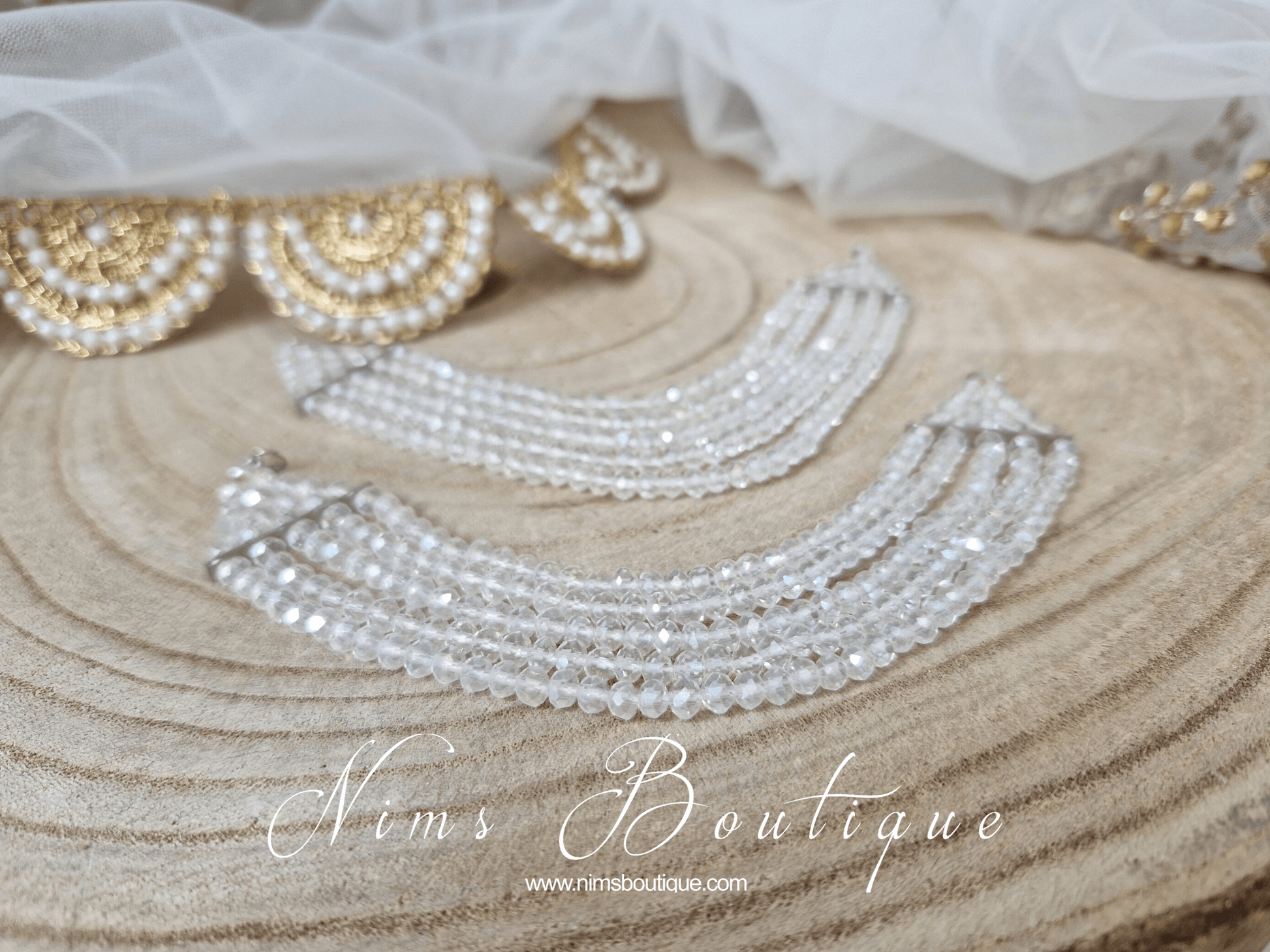 Nims Boutique Royal Clear White Earring Chains/Saharas 5 row