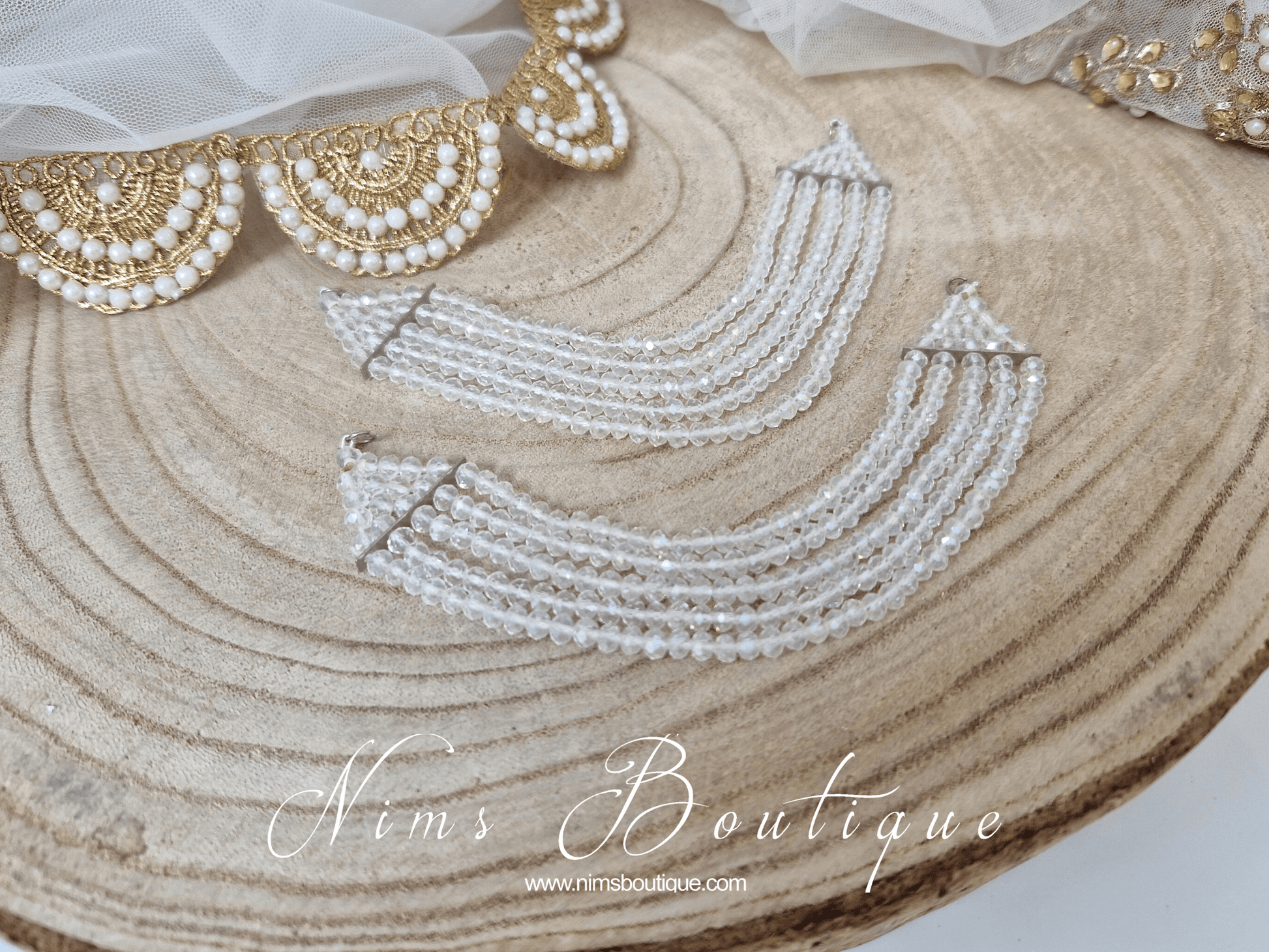 Nims Boutique Royal Clear White Earring Chains/Saharas 5 row
